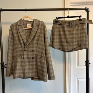 Plaid blazer and skirt set